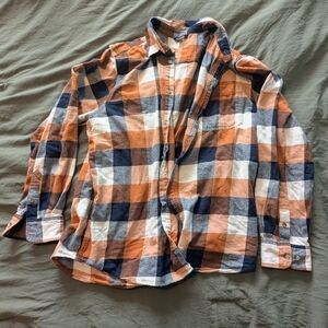 George Men's Casual Plaid Shirt in Orange and Blue